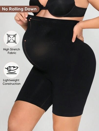Quần short định hình bụng bầu cạp cao không đường may, cỡ lớn, chống cọ xát đùi, nâng đỡ bụng, thích hợp cho thể thao và đạp xe, màu đen, thích hợp cho mùa hè.