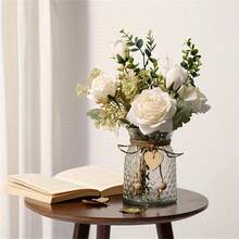 Rose Artificial Flowers White Fake Plastic Roses Bouquet Faux Flower Arrangement For Wedding Bride Bouquets Home Kitchen Garden Decoration Party Room Backdrop Decor - White - View 2