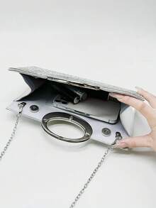 Vintage Round Handbag, High-End Rhinestone Texture Inlaid Shiny Evening Dress Bag, Suitable For Dinner Party - Silver - View 4