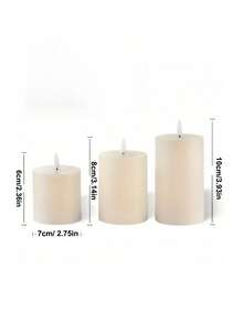 3pcs Flameless Pillar Candles, Battery Operated Candles, Romantic Atmosphere Decor Lights, Smokeless Electronic LED Candles, Suitable For Home, Festival And Wedding Decorations - 3 Packs - Beige - View 12
