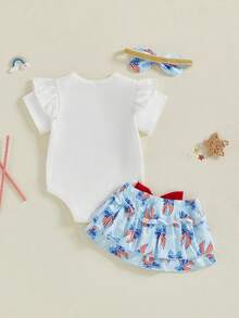 My First 4th Of July Baby Girl Outfit Short Sleeve Romper Tutu Shorts Headband Set Newborn Inpendence Day Clothes - 白色 - 查看 4