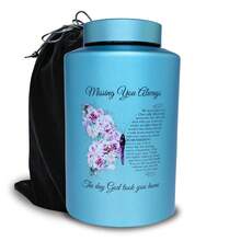 Up To 220 Lbs Large Cremation Urns For Adult Male Female Ashes, Decorative Urn For Human Ashes With Velvet Bag - 蝴蝶-藍色 - 查看 2