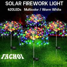 太阳能LED花园灯，IP65防水，8种照明模式，太阳能装饰灯，内置可充电镍氢电池，不可拆卸光伏组件，适用于圣诞节、庭院、小径和别墅装饰，户外花园照明，适用于小径、庭院和露台 - 彩色 - 查看 1