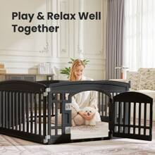 Black Foldable Pet Playpen For Dogs & Cats – Indoor/Outdoor Use, 4/6 Panels With Door, Bite-Proof & Safe Plastic, Secure Play Space For Small/Medium Pets