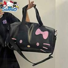 Sanrio Bolso de viaje de gran capacidad con lazo estiloso de Hello Kitty de Sanrio Fashion - Bolso cruzado de hombro elegante de poliéster para mujer, estampado de animal de dibujos animados, para mujer, bolso de graduación blanco para la escuela, accesorios escolares
