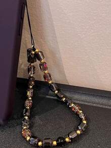 1 pièce Sangle mode en perles de verre, bracelet court pour les clés, le téléphone, les accessoires pendentifs d'appareils photo