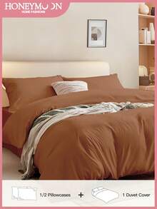 2/3pcs Summer Duvet Cover Set, Without Comforter, Super Soft & Breathable Bedding Set, Includes Pillowcase, Wrinkle-Resistant, Fade-Resistant, Suitable For Hotel Master Bedroom And Guest Room, All Seasons, Multiple Colors And Sizes Available, Bedding Set, Room Decor, Ideal Gift, Essential For Home And Student Dormitory. - Mocha Brown - View 1
