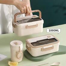 Simple Style Portable Lunch Box, Office Worker & Student Bento Box With Compartments, Carry Handle Design