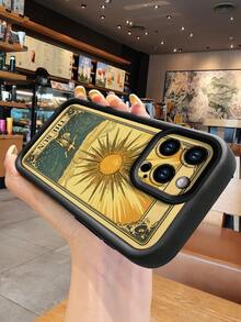 1 件金色太阳装饰卡片图案手机壳，带镜头保护设计，防震，兼容 Apple///OPPO/Realme/Infinix - 黑色 - 查看 6
