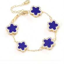 1pc Clover Shaped Rhinestone Decor Elegant Bracelet, Fashionable Dual-Sided Mother Of Pearl Flower Bracelet, Multiple Colors Available For Women