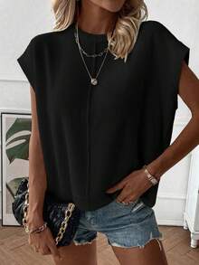 优雅女士宽松白色短款针织背心 - 休闲街头风无袖圆领上衣，简约复古风，适合返校季、秋冬季节，也适合圣诞节、感恩节和新年等节日、度假、海滩等场合。黑色夏季 - 黑色 - 查看 7