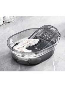 Transparent PET Laundry Tub With Detachable/Non-Detachable Washboard, Non-Slip Base Free Wall Hook - Scrubbing Basin For Efficient Clothes Washing, Suitable For Households Back To School