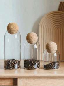 Glass Sealed Canister For Coffee Beans And Dried Fruits Kitchen Storage Jar With Cork Lid