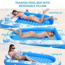 COMMOUDS Inflatable Tanning Pool Lounger Float With Cervical Pillow – Sunbathing Pool Float For Adults, Backyard Relaxation, And Pool Party – Durable Inflatable Lounge Raft For Water Fun. - Sky blue - View 5