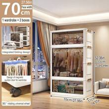 Foldable Wardrobe Storage Cabinet, All-In-One Clothes Organizer Closet For Adult And Children Bedroom