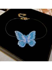 Andkiss 1pc Sweet Style Embroidered Butterfly Necklace