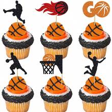 12/24Pcs Basketball Cupcake Toppers Star Sports Fan Basketball Backboard Cupcake Picks Players Sports Theme Birthday Party Cake Decorations Supplies
