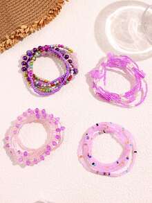 Bộ 4 chiếc/Bộ dây chuyền bụng đính hạt hình trái tim tím và ngôi sao phong cách Bohemian, trang sức thắt lưng gợi cảm cho phụ nữ dự tiệc bãi biển mùa hè, màu hạt ngẫu nhiên - Nhiều màu - Xem 6