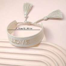 1 pieza Pulsera de cuerda tejida a mano con letra LOVE, estilo bohemio de vacaciones, para fiesta, viaje, uso diario y regalo - Beis - Ver 7
