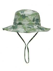 1 pieza Sombrero de cubo con protección solar y estampado de dibujos animados para niños, liviano y transpirable, sombrero de playa, sombrero de cubo para uso diario, gran regalo para niños - Sombrero de pescador estampado - Ver 12