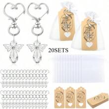 20 Stücke Engel Schlüsselanhänger, Engelsflügel Anhänger Schlüsselanhänger mit Danke-Anhängern und Ziehbandsäckchen aus Organza, Hochzeits-Party-Gastgeschenke, Tauf-Geschenke
