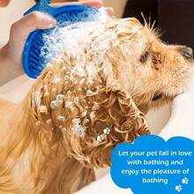 1 Pet Bath Brush, Cat Massage Brush, Dog Washing Glove, Massage Mitt, Cleaning Brush, Pet Shampoo Brush, Silicone Massage Rubber Bathing Comb With Adjustable Round Handle, For Dogs And Cats