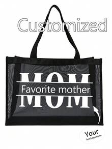 定制女包，定制文字网眼手提包，定制手提包，尼龙材质字母印花沙滩网眼手提包配沙滩包 - 彩色 - 查看 2