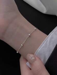 1pc Minimalist Design 925 Sterling Silver Plated Gold Circular Bead Bracelet, Suitable For Daily Wear