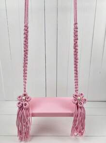 Altalena per neonati in stile macrame bohémien realizzata a mano, amaca in legno intrecciata a mano in stile rosa, accessori per servizi fotografici in stile vintage blu amaca in stile country per studio fotografico