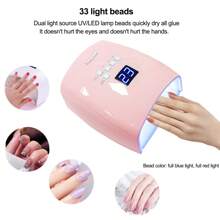Lámpara UV recargable de 66 W con doble fuente de luz UV/LED, 2 limas de uñas, asa incluida, portátil e inalámbrica, para uñas de gel (rosa)