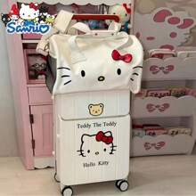 Sanrio Bolso de viaje de gran capacidad con lazo estiloso de Hello Kitty de Sanrio Fashion - Bolso cruzado de hombro elegante de poliéster para mujer, estampado de animal de dibujos animados, para mujer, bolso de graduación blanco para la escuela, accesorios escolares