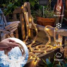 1 Pack 7m/22.97ft 50LED Solar Natural Jute Rope String Lights Vintage Fairy Lights With 8 Lighting Modes For Home Garden Outdoor Landscape Porch Courtyard Camping Wedding Birthday Cafe Bar Decor