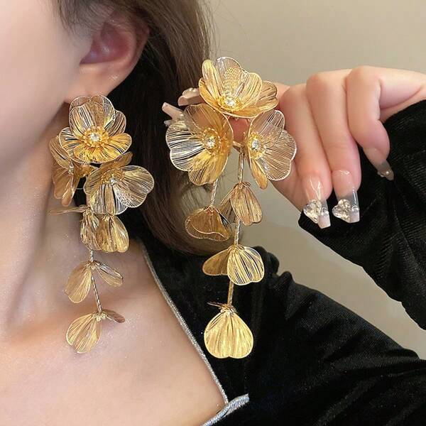 JOJELOO 1 Pair Unique Long Earrings, Vintage Bridal Wedding Dress Accessories, Luxury Flower Dangle Earrings