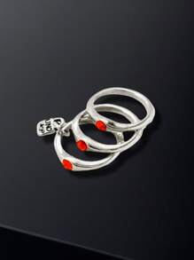 1pc Luxurious Layered Silver-Plated Colorful Crystal Embellished Ring Set, Party Music Festival Birthday Gift For Women