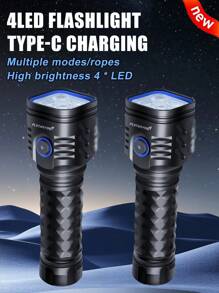 2pcs New Product In 2025, Brand New Aluminum Alloy High Lumen Flashlight, 4 LED Lamp Beads, Type-C Charging, For Outdoor Sports, Powerful Handheld Flashlight, Very Suitable For Emergencies, Outdoor Adventures,2500mAh