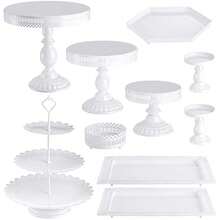 Hedume 10-Set Cake Stands Metal Cupcake Stand Set With Multiple Combination Styles Dert Plate Cake Serving Tray Candy Fruit Display Tower For Wedding Birthday Party Anniversary Baby Shower - White1 - View 1