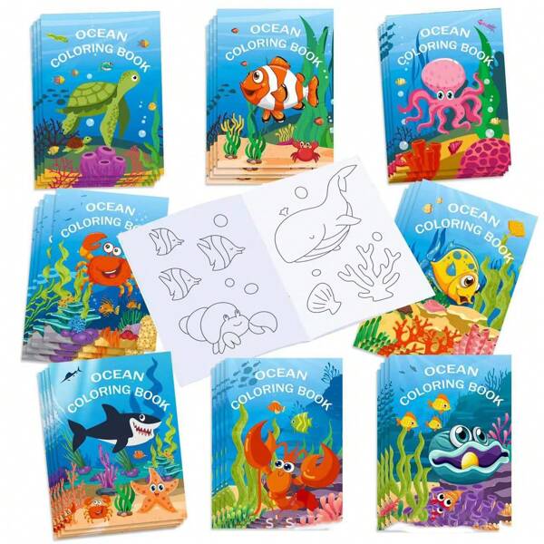 8pcs Underwater World, Marine Life DIY Coloring Book, Birthday Party Cartoon Doodle Painting Notebook,Mother's Day,Mom's Gift