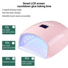 Lámpara UV recargable de 66 W con doble fuente de luz UV/LED, 2 limas de uñas, asa incluida, portátil e inalámbrica, para uñas de gel (rosa)