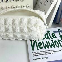 1pc Cream Puff Pen Bag Highly Attractive Level Large Capacity Soft Simple Dirt Resistant Stationery Bag Pencil Case - Multicolor - View 6