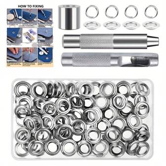 4.5/6/8/10/12/14mm (Inner Size) Grommet Tool Kit, Grommets Eyelets Sets, 100 Set Eyelets Kit With 3pcs Installation Tools Suitable For Clothes Shoes Bag Leather Repairing Canvas, Waterproof Cloth, Tent And Swimming Pool Coverings, DIY Shoes, Clothing, Handicrafts