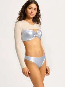 3pcs Set European & American Fashion Sexy Bandeau Bikini & Cover Up
