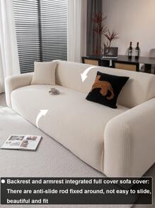 1pc Jacquard Solid Color Stretchy Full Coverage Sofa Slipcover, Simple Style Pet Friendly Anti-Slip Anti-Dirt Anti-Scratch, Suitable For All Seasons Spring Summer Autumn Winter, Machine Washable, Holiday And New Home Decor Sofa Cover