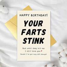 1/2/5/10 件趣味生日贺卡，适合送给男朋友、丈夫、女朋友、妻子、未婚夫，你的屁很臭，生日贺卡适合他或她，幽默生日快乐贺卡，适合送给男女，内含空白页，是母亲节、父亲节、各种节日、周年纪念日、节日派对、生日聚会、宴会和特殊场合的完美礼物 - 彩色 - 查看 1