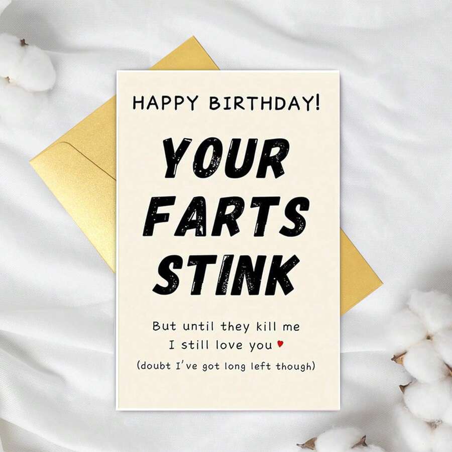 1/2/5/10 件趣味生日贺卡,适合送给男朋友、丈夫、女朋友、妻子、未婚夫,你的屁很臭,生日贺卡适合他或她,幽默生日快乐贺卡,适合送给男女,内含空白页,是母亲节、父亲节、各种节日、周年纪念日、节日派对、生日聚会、宴会和特殊场合的完美礼物 - 彩色 - 查看 1