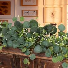 1pc Eucalyptus Garland Lush Silver Dollar Eucalyptus Leaves Boxwood Artificial Faux Greenery Garland Vines For Baby Shower Wedding Party Table Runner Room Home Mantle Decor