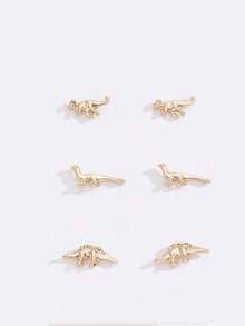 6件套恐龙动物耳钉 - 金黃色 - 查看 3