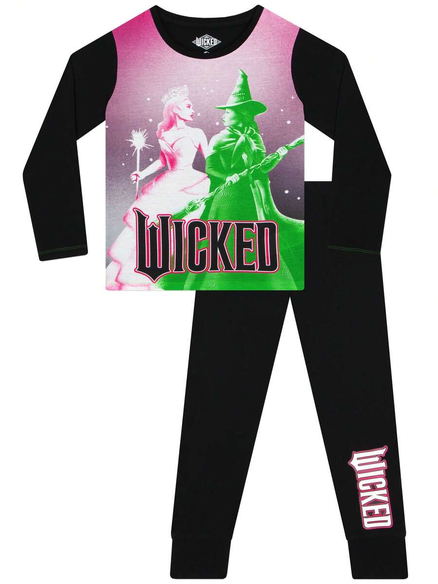Wicked Movie Pyjamas | Glinda And Elphaba Girls' Pyjama Sets | PJs For Kids | Official Merchandise - Black - View 1