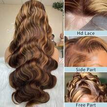 34 Inch Ombre Honey Blonde Lace Front Wig Human Hair 13x4 Highlight Body Wave Lace Front Wig Human Hair Pre Plucked With Baby Hair 4/27 HD Lace Wig Human Hair 200% Density Colored Wigs Halloween Color - S4/27 - View 8