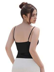 Women's Summer V Neck Cami Tops Black Sleeveless Open Back Slim Fit Cropped Tanks - 黑色 - 查看 7