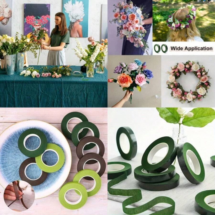 Potted Flowers Artificial Tropical Flowers Bouquet Wrapping Tape, Green Paper Tape, Used For Artificial Flowers And Plant Stems, DIY Crafts And Layout Flower Tape - Green - View 1